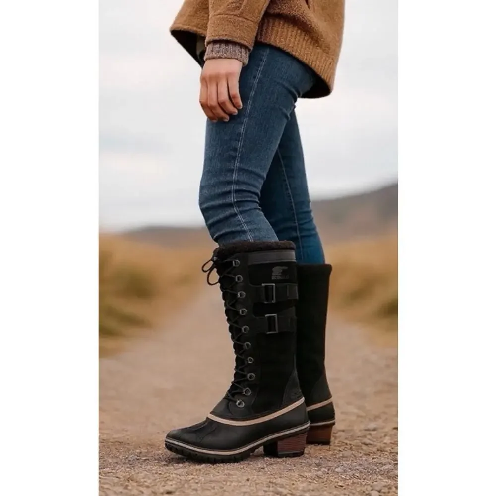 Sorel Womens Conquest Carly Tall Waterproof Black Duck  Boots Size 7.5